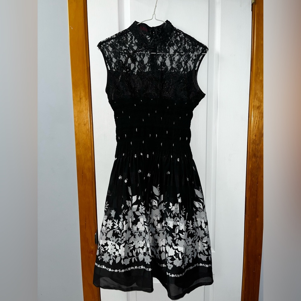 Elegant Black and White Lace Dress